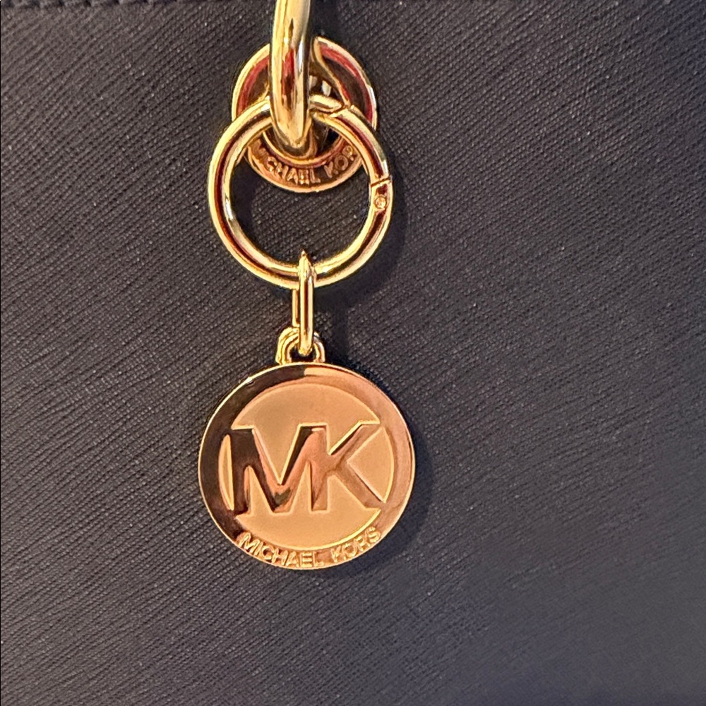 Michael Kors Navy Blue Satchel with Gold Accents - Picture 7 of 9